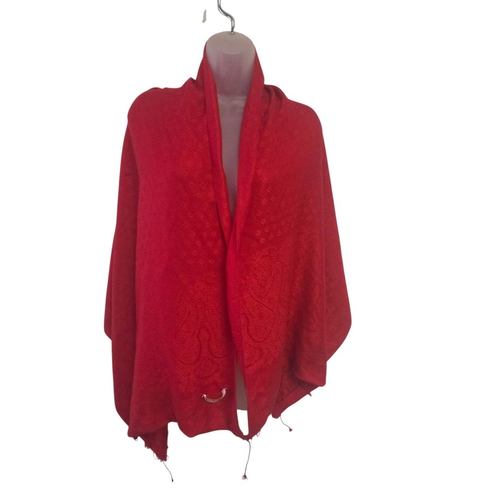 Pashmina Red Silk Cashmere Blend Paisley Jacquard Wrap Scarf Shawl‎ Fringe 27x74